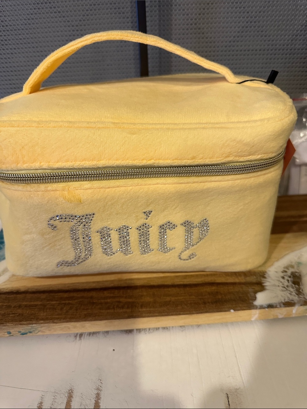 Juicy Couture Pale Yellow Rhinestone Logo Cosmetic Case